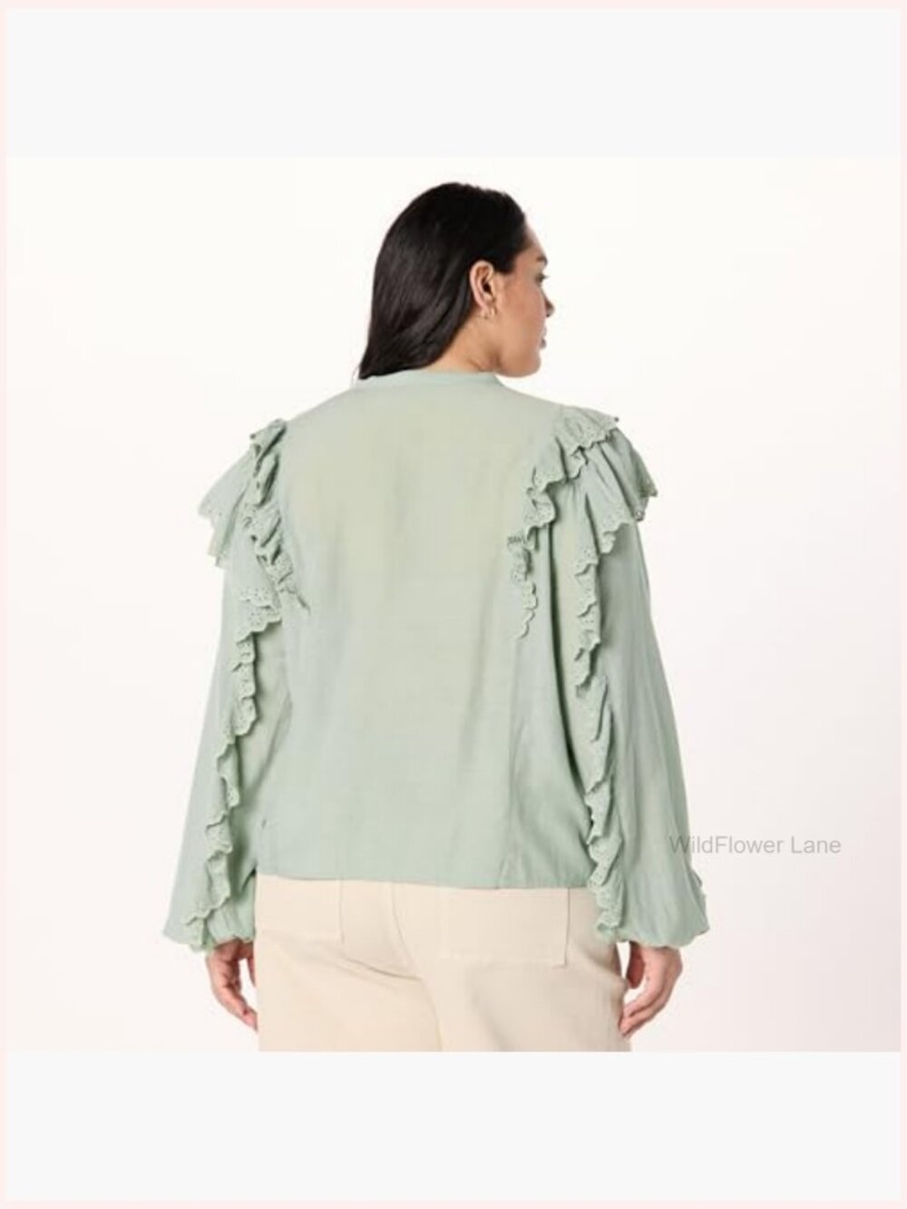 Dramatic Ruffle Sleeve Cotton Blouse - Loose Fit, Button Front - Picture 6 of 7